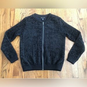 MNG Mango Casual Black Woven Textured Zip-Up Bomber Sweater Jacket Women’s US XS